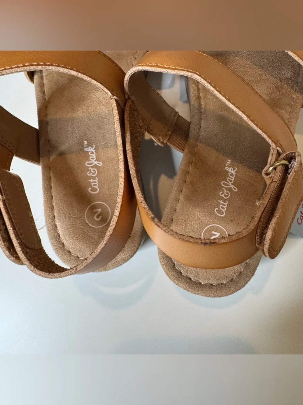 Cat & Jack Toddler Girls Tan Sandals Size 2 Double Strap Velcro Comfort